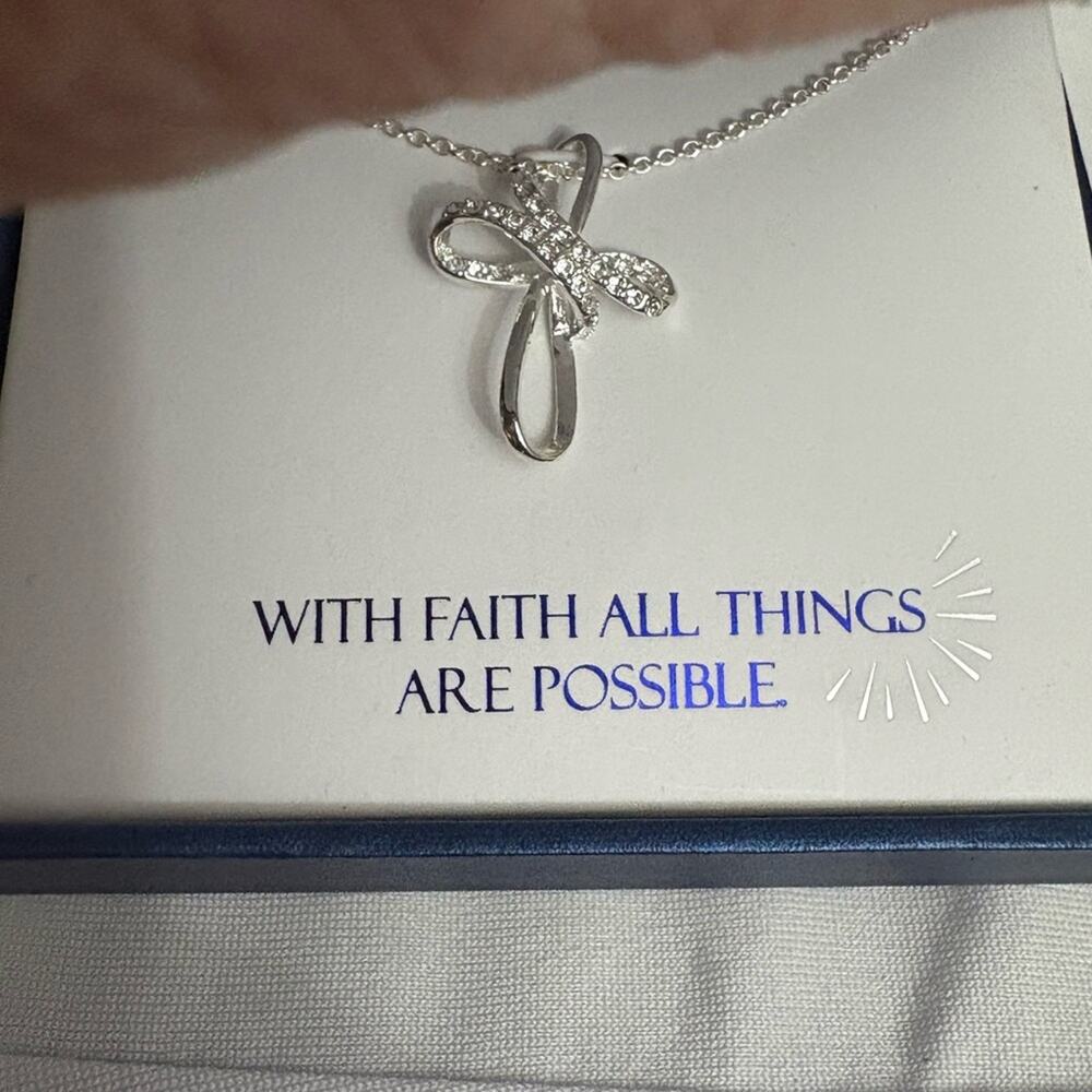 Brilliance Crystal Cross Pendant Necklace with Silver Plated 18” NIB